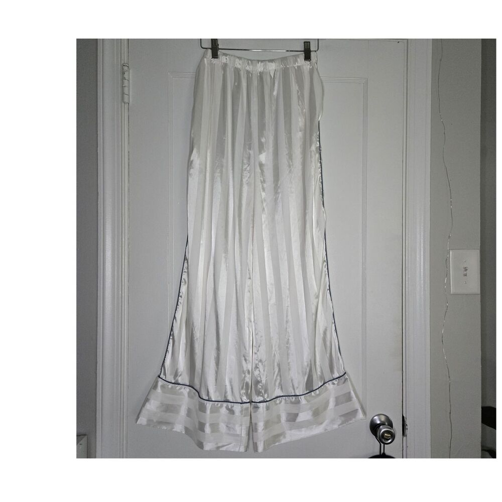 Free People Striped Satin Lounge Pants Womens White Blue Pull On
